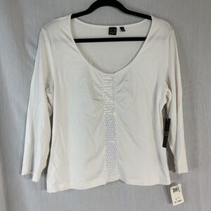 AKS Amy K Su XL Top Off-White Stretchy Top with Bling 3/4 Sleeve NEW NWT